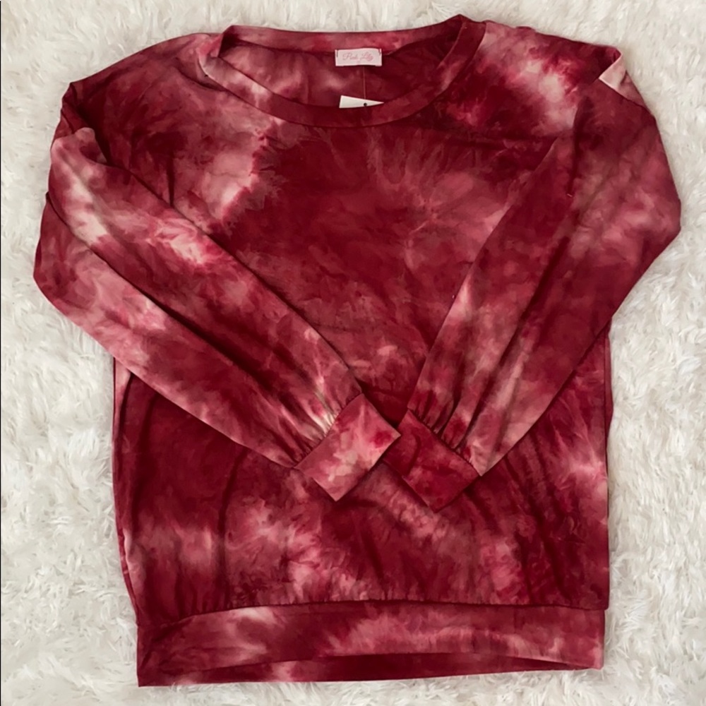 Maroon tie dye LS
